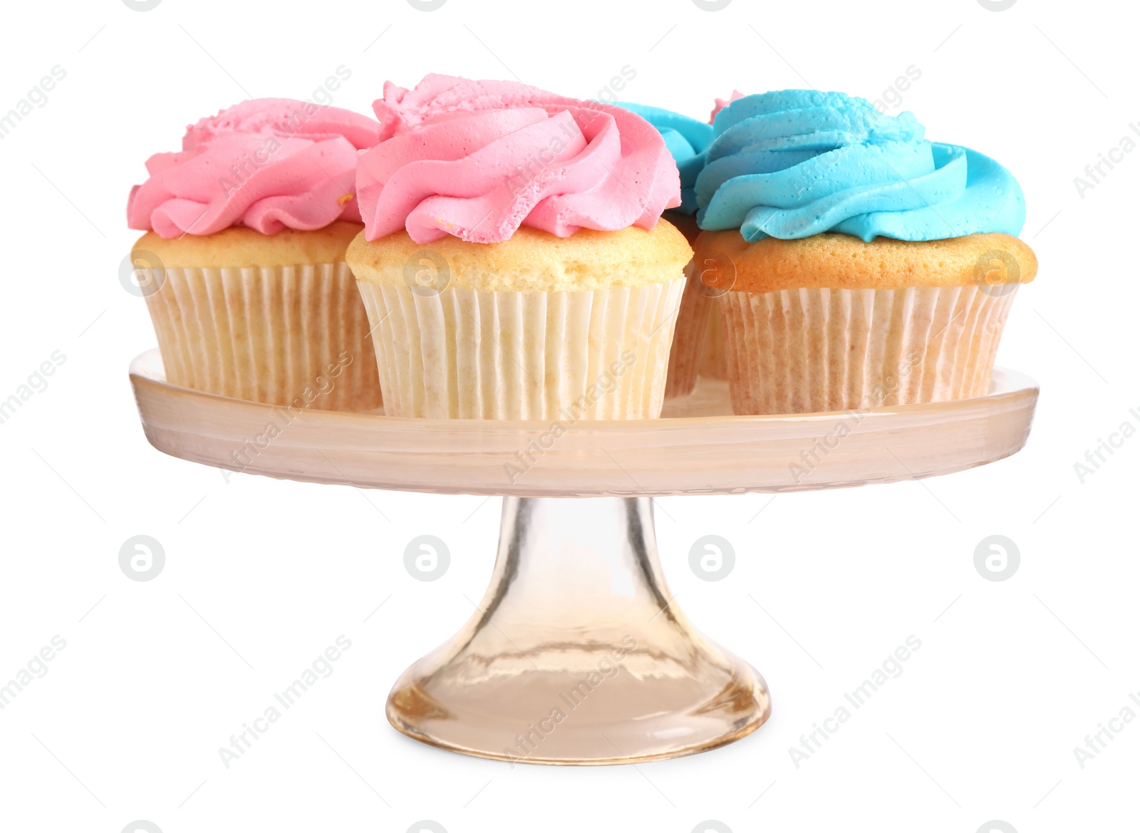 Photo of Delicious cupcakes with bright cream isolated on white