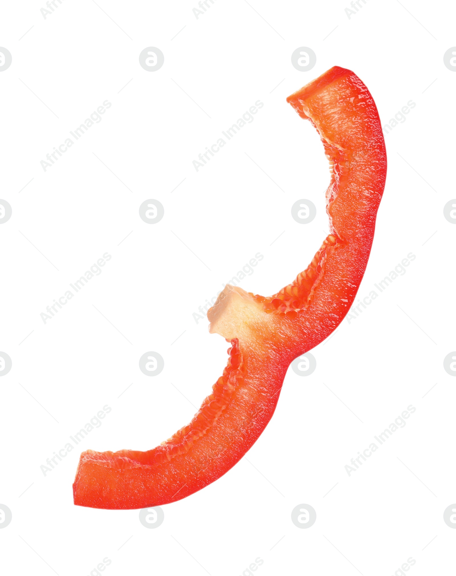 Photo of Slice of ripe red bell pepper on white background