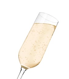 Photo of Glass of sparkling wine isolated on white