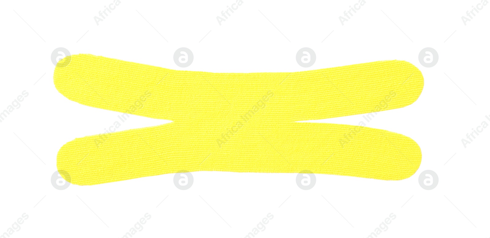 Photo of Yellow kinesio tape piece on white background, top view