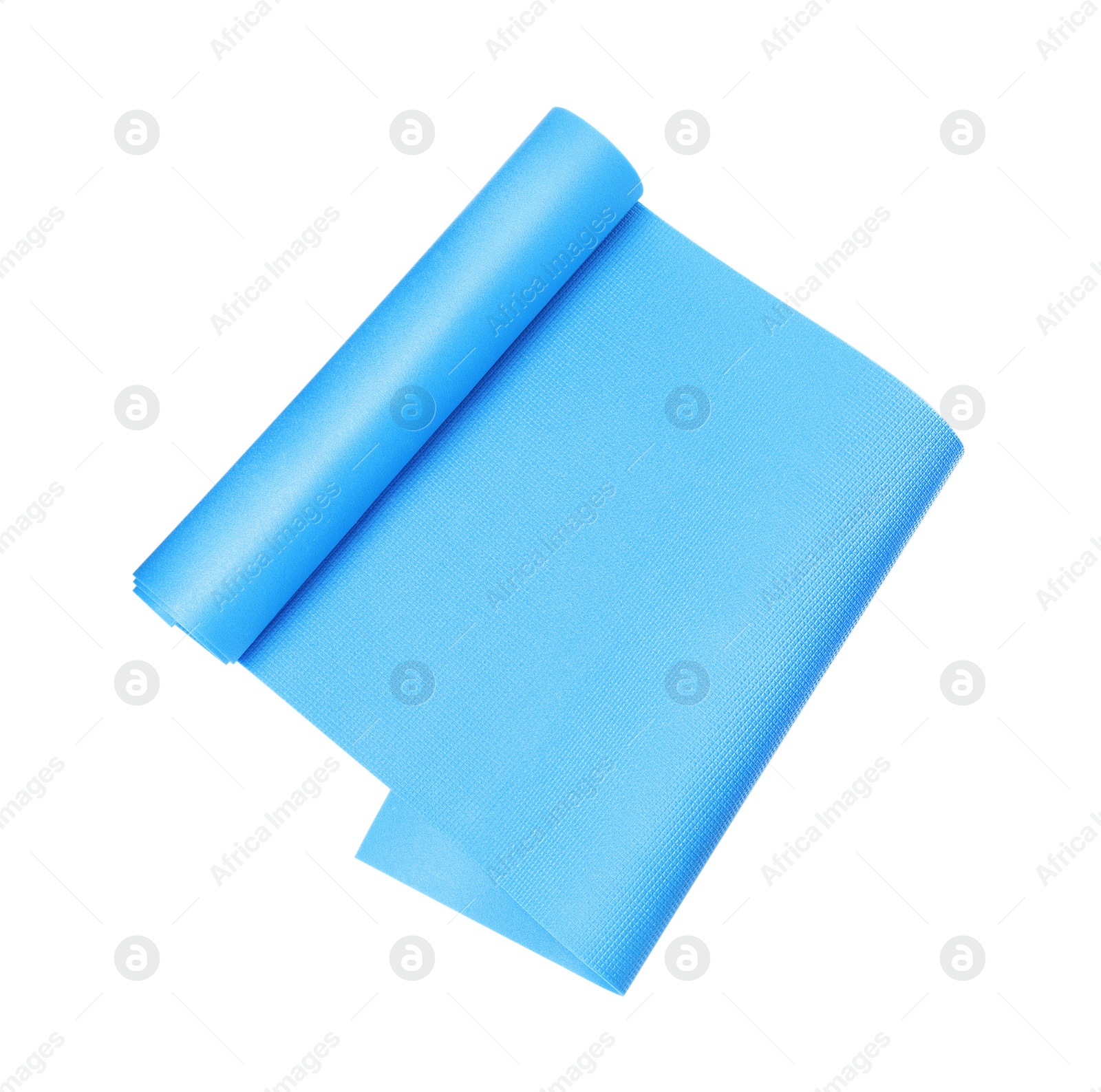 Photo of Light blue camping mat isolated on white, top view