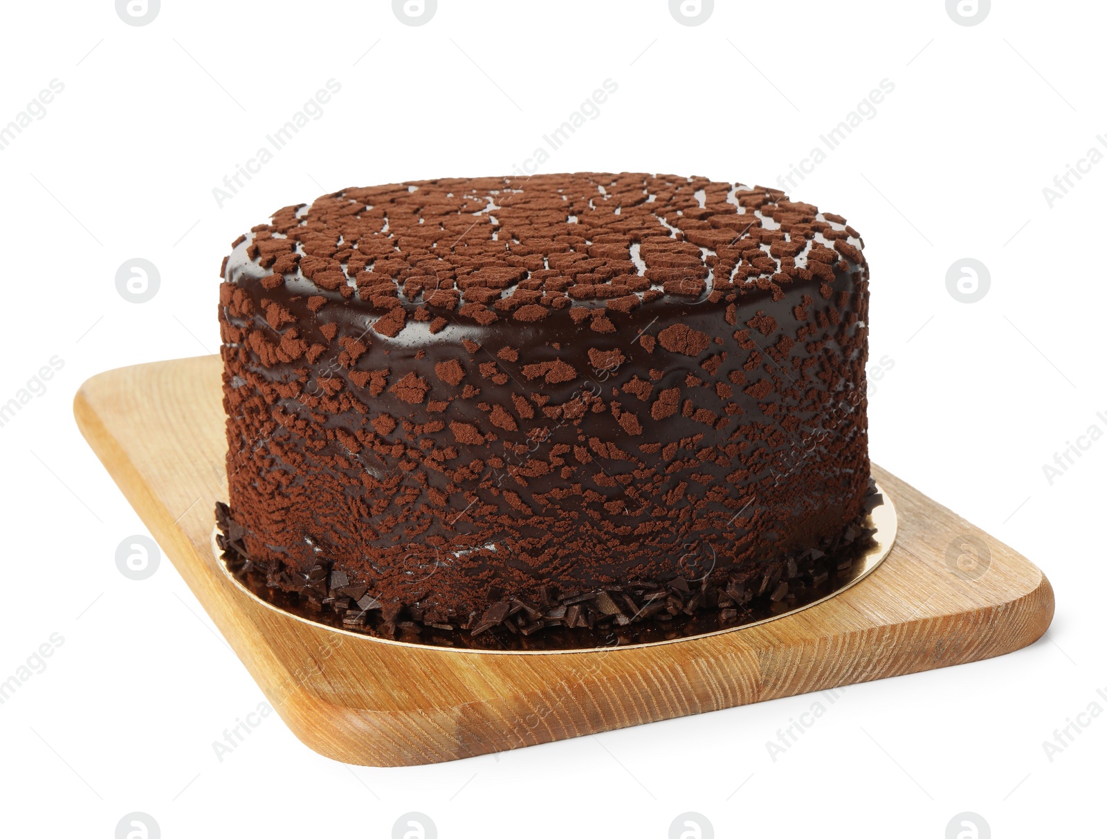 Photo of Delicious chocolate truffle cake isolated on white