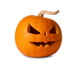 Carved pumpkin for Halloween isolated on white