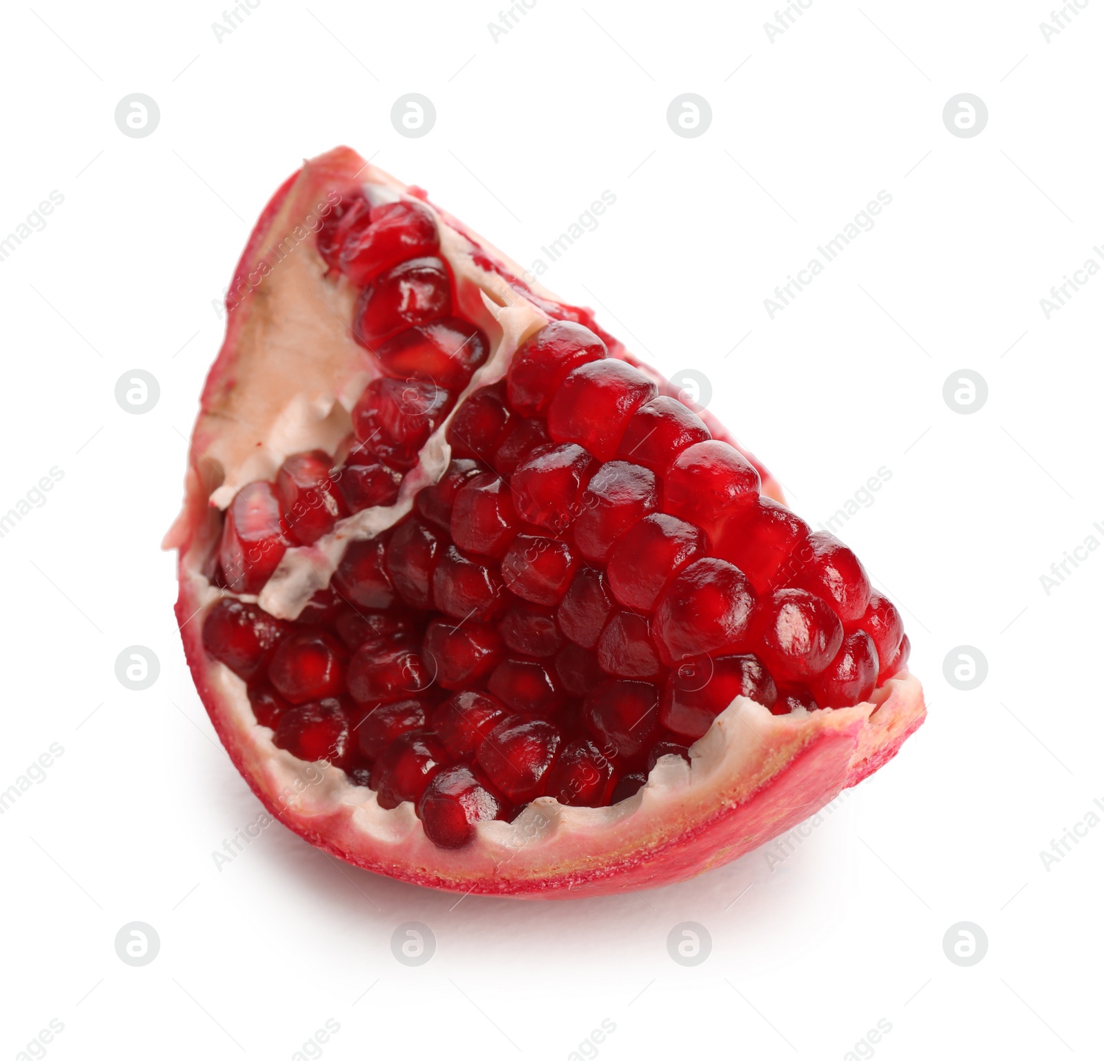 Photo of Ripe pomegranate on white background. Delicious fruit