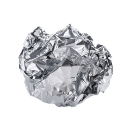 Crumpled ball of aluminum foil isolated on white