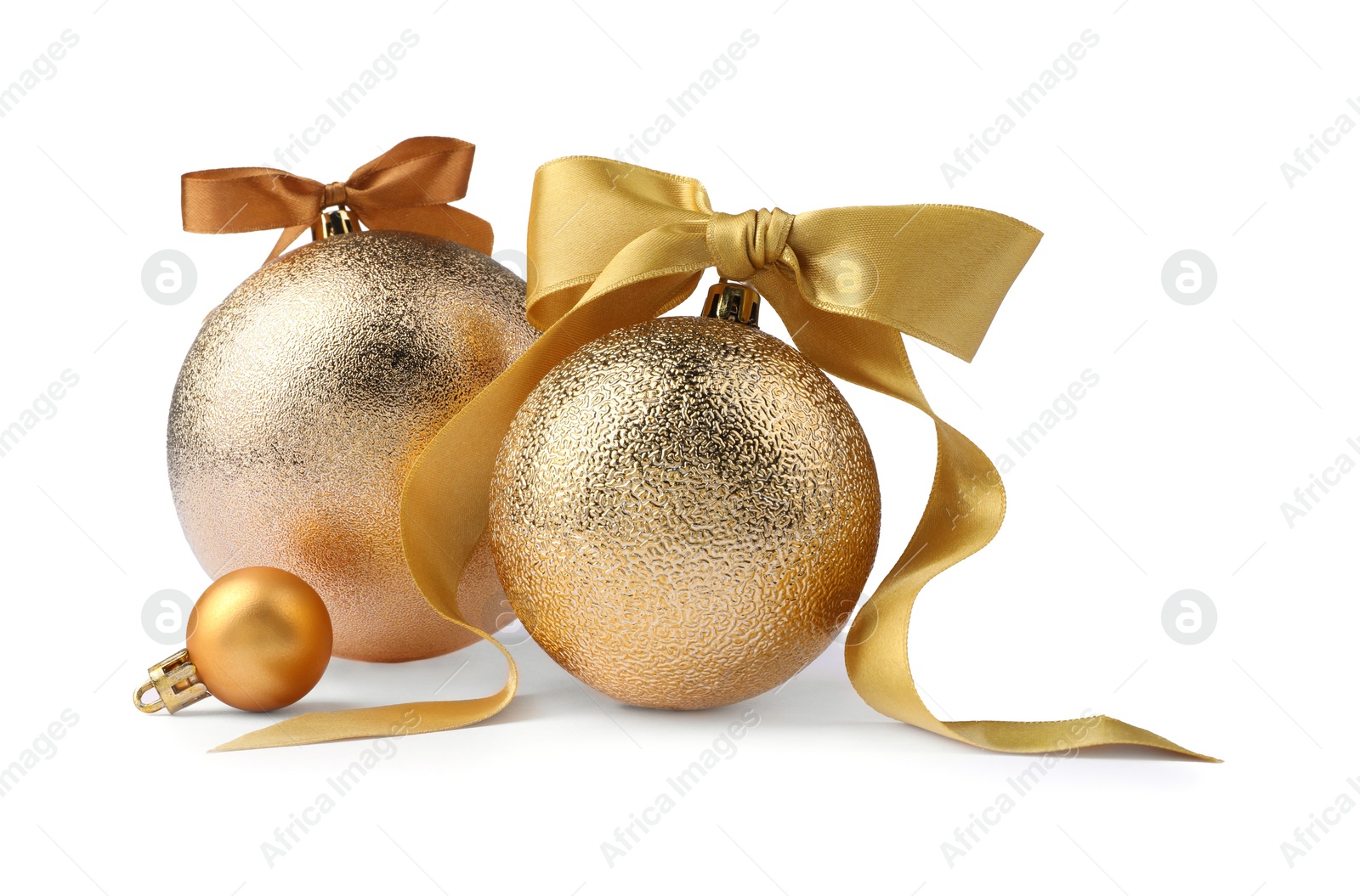 Photo of Beautiful Christmas balls with bows isolated on white