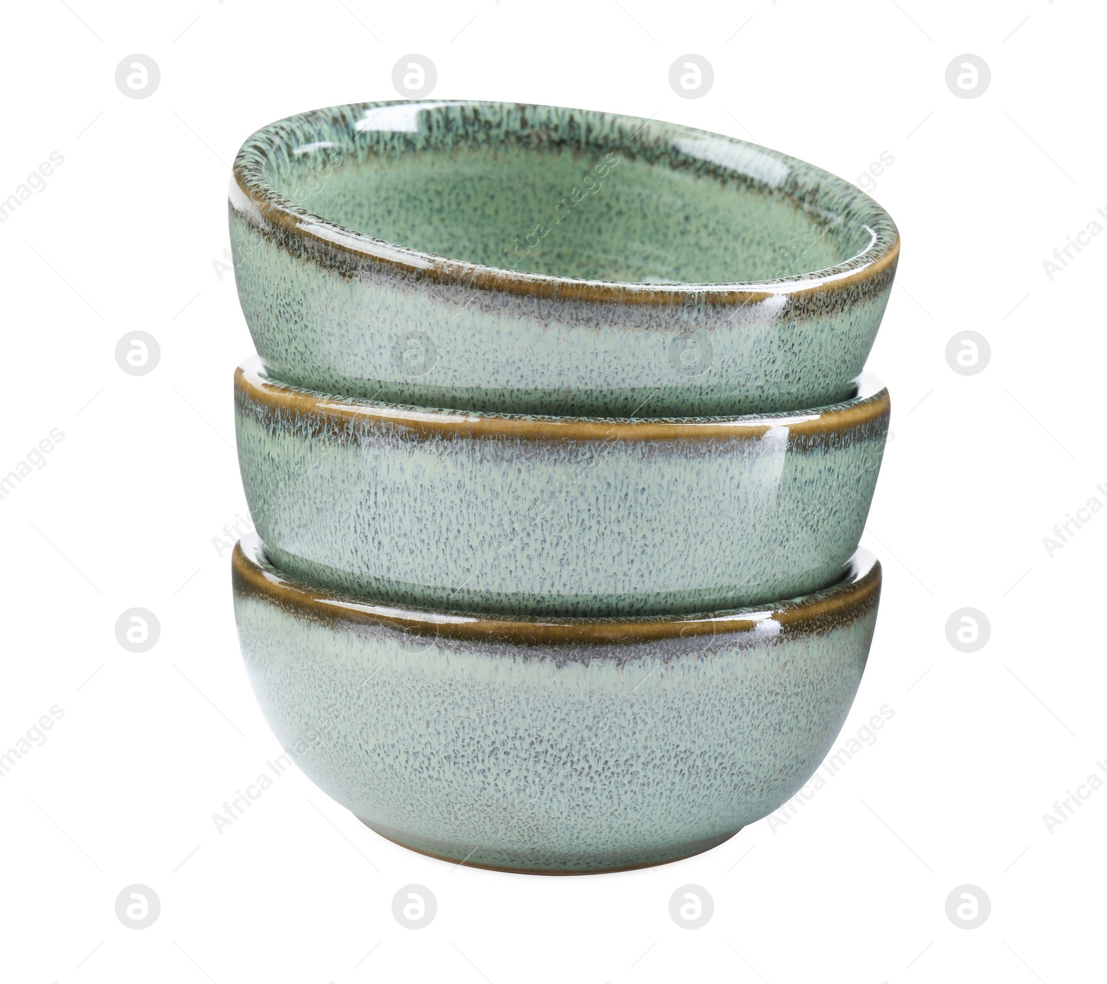 Photo of Beautiful green ceramic bowls on white background