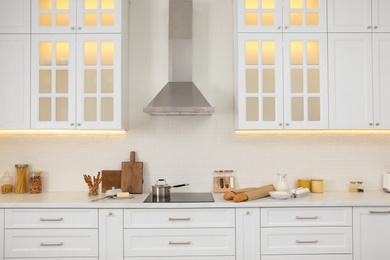 Beautiful kitchen interior with new stylish furniture