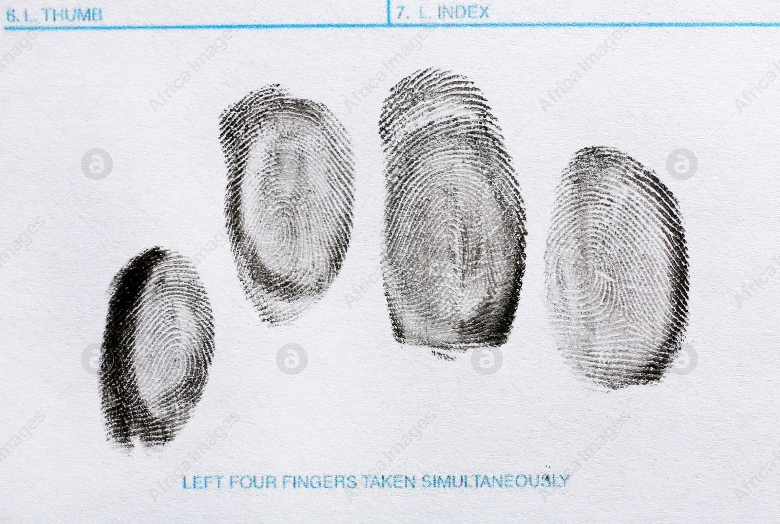 Photo of Fingerprint record sheet, top view. Criminal investigation