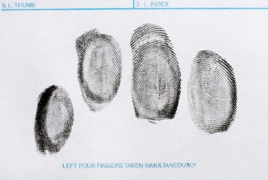 Fingerprint record sheet, top view. Criminal investigation