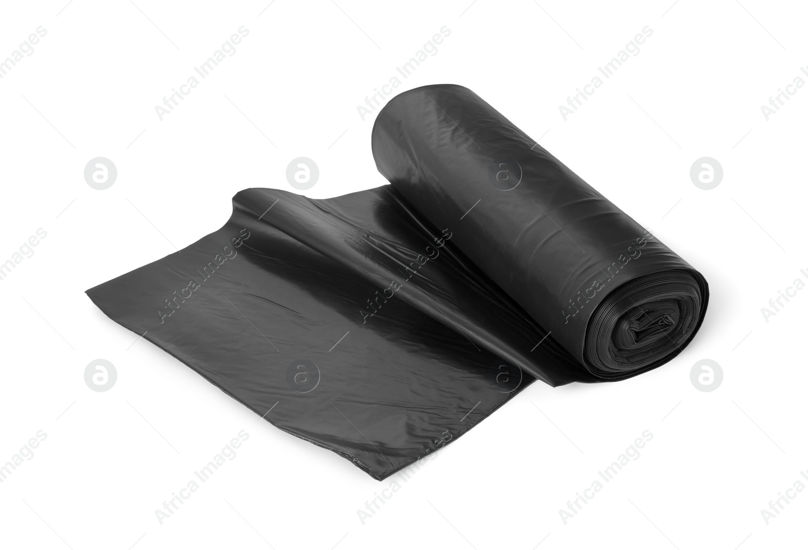 Photo of Roll of black garbage bags isolated on white