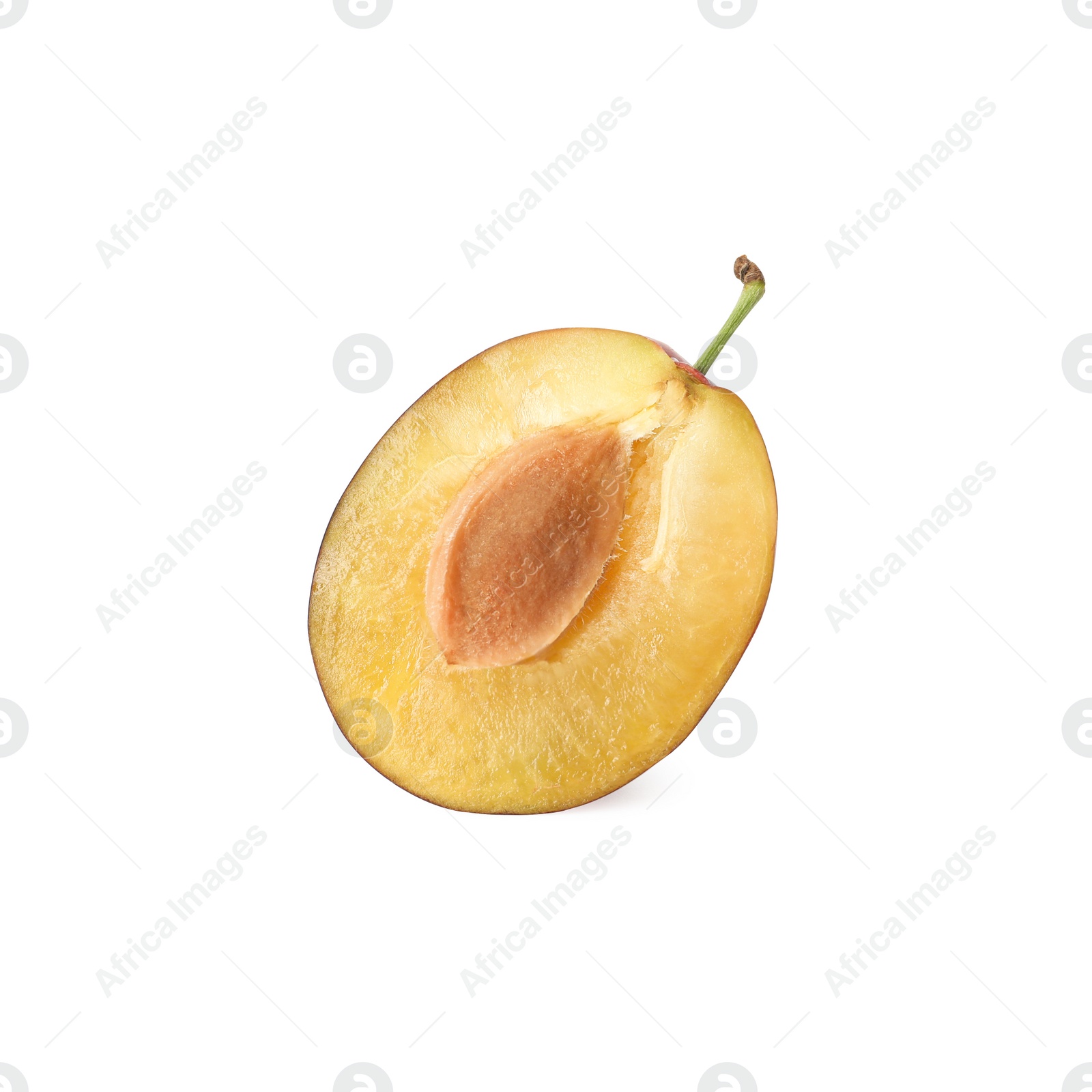 Photo of Half of fresh ripe plum isolated on white