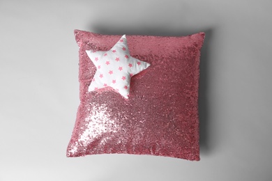 Soft decorative pillows on light background