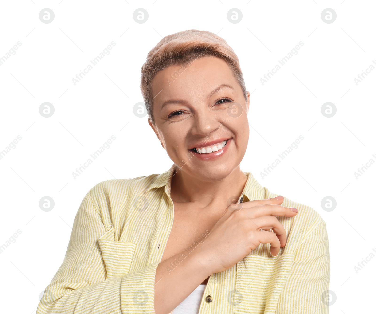 Photo of Mature woman with beautiful face on white background