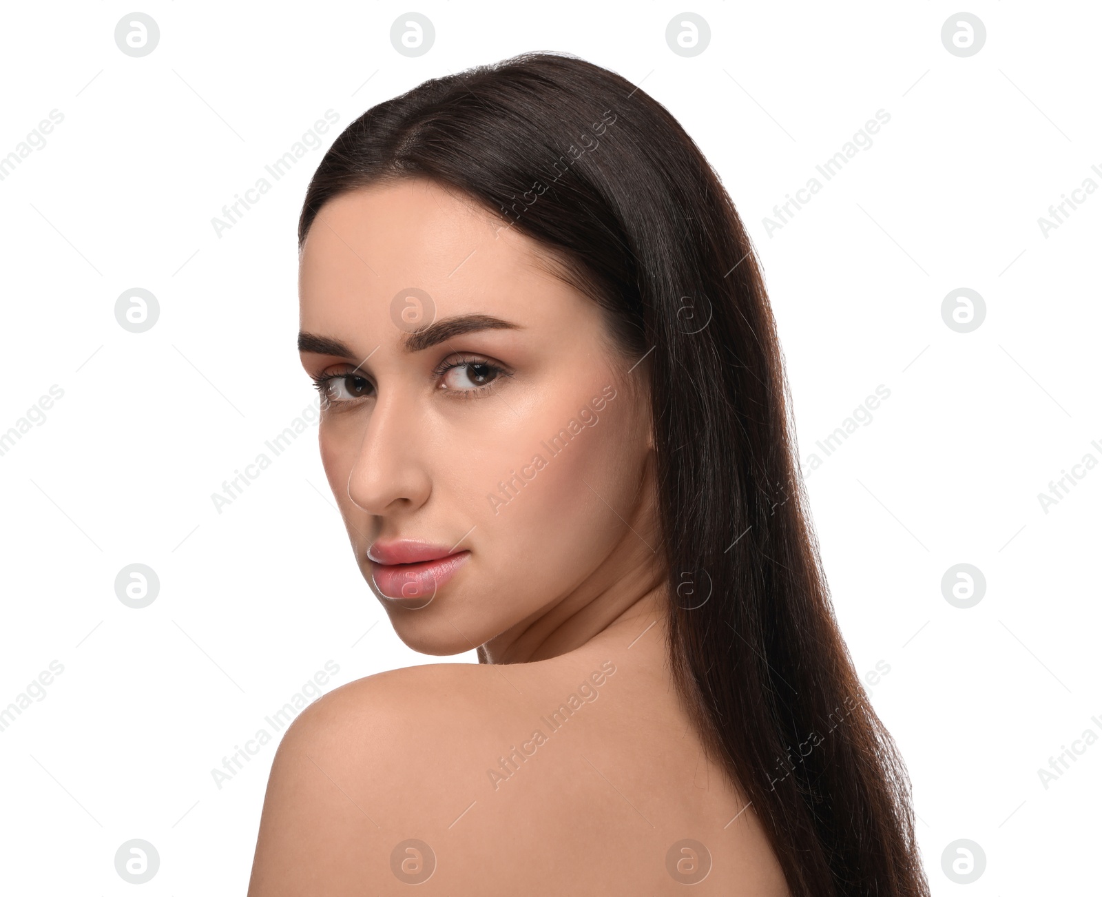 Photo of Portrait of beautiful young woman on white background