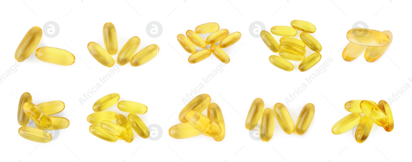 Image of Collage of vitamin pills isolated on white