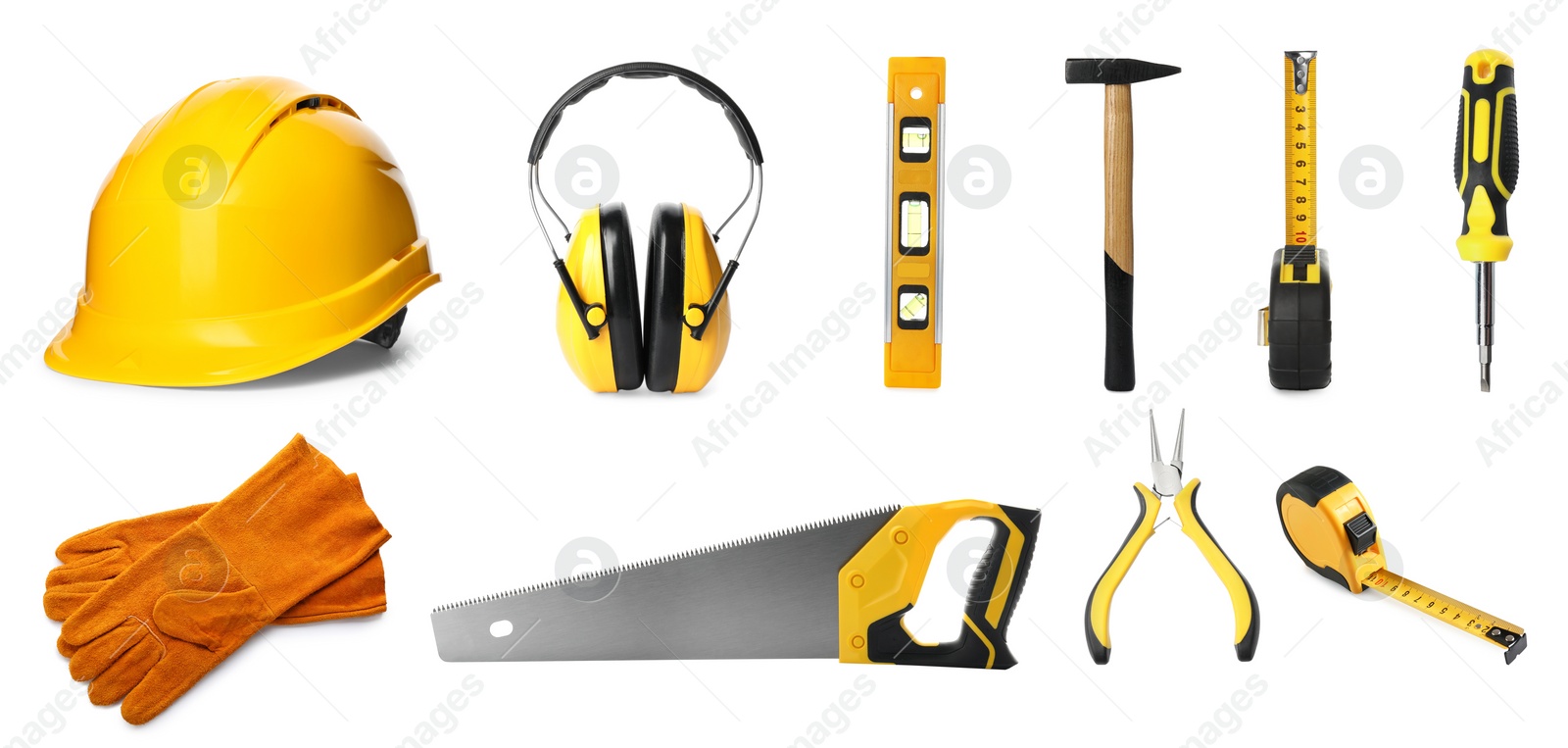 Image of Different construction tools isolated on white, set