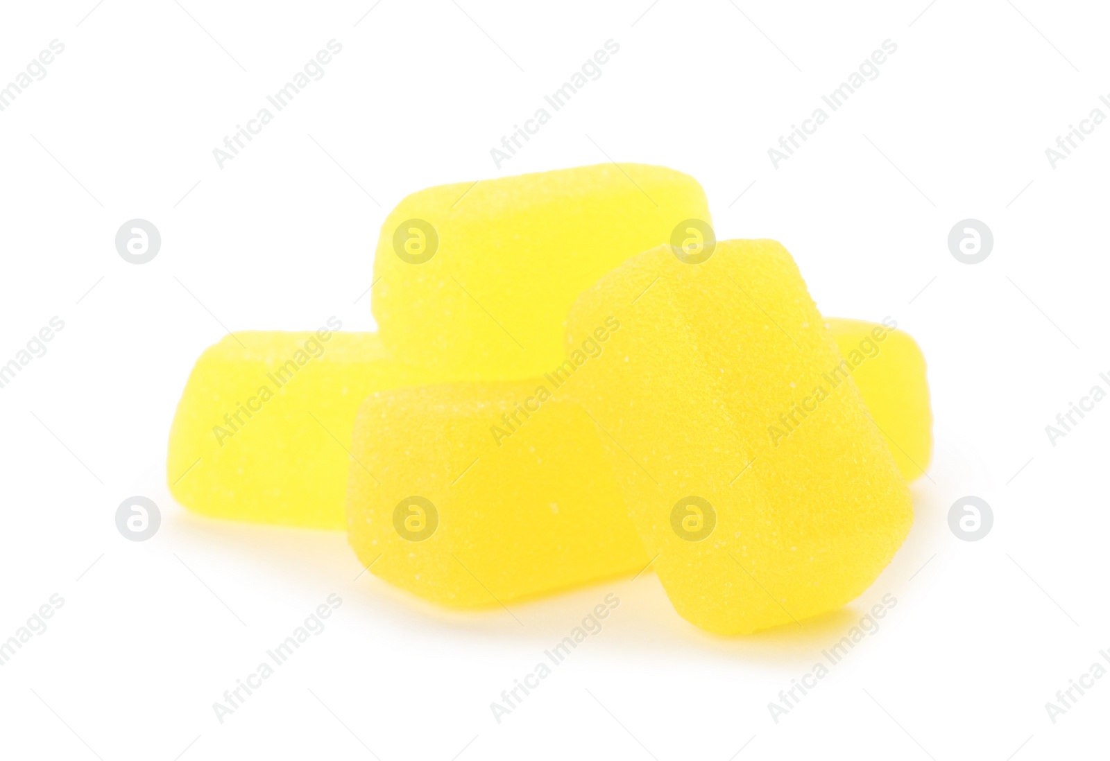 Photo of Pile of delicious jelly candies on white background