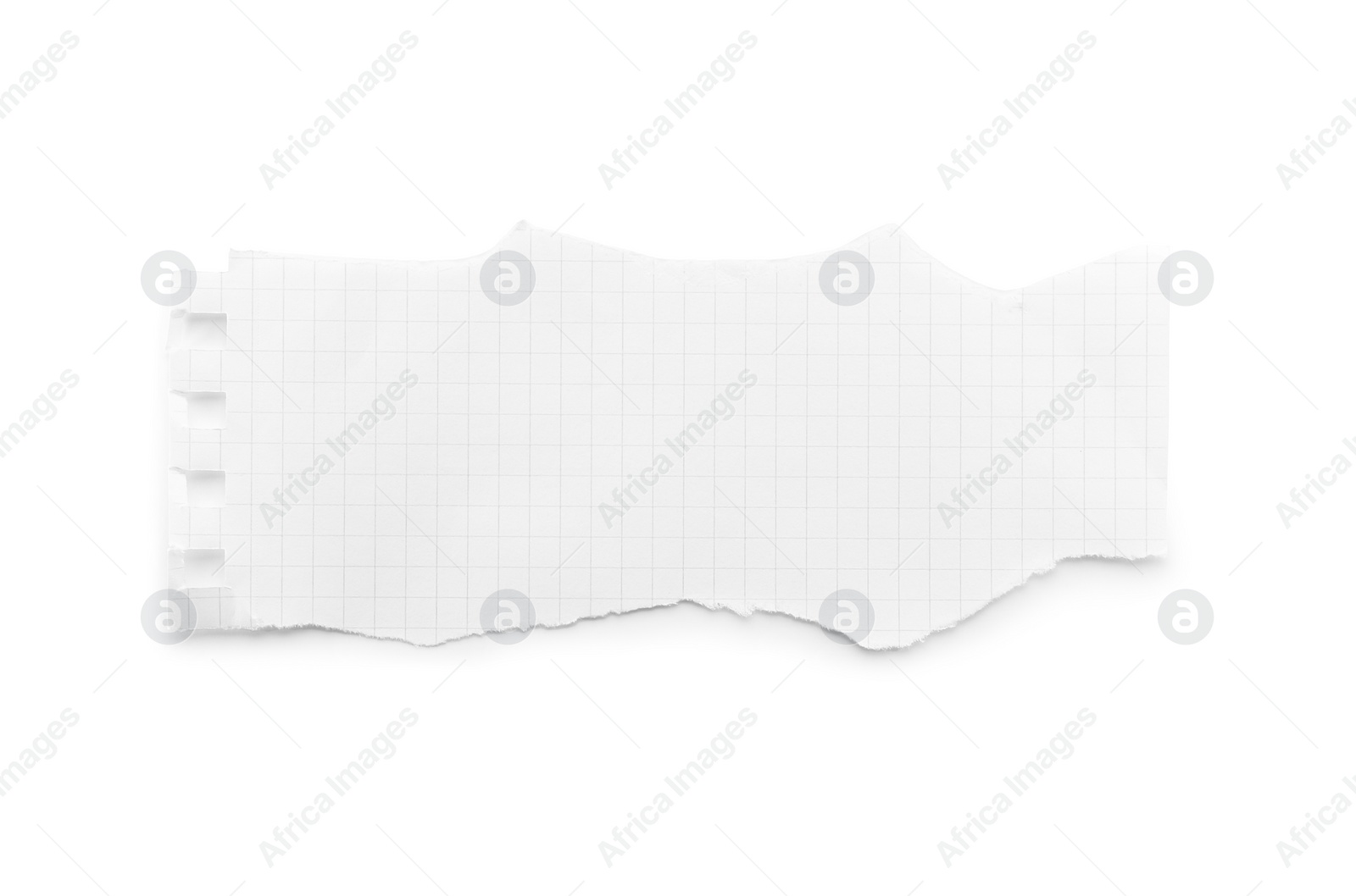 Photo of Piece of checkered notebook sheet isolated on white, top view