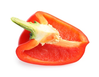 Slice of ripe red bell pepper on white background