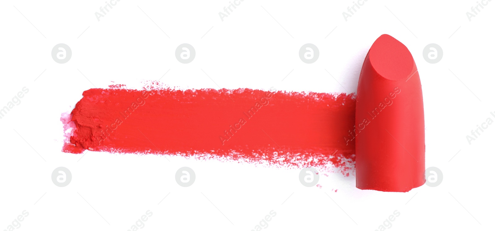 Photo of Lipstick and swatch on white background, top view