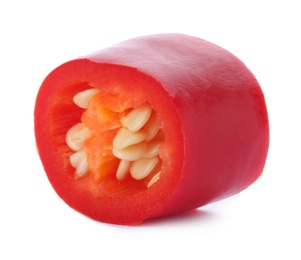 Photo of Slice of red chili pepper on white background
