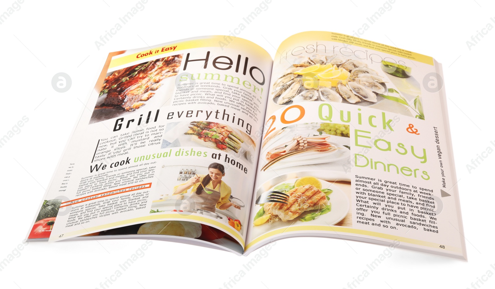 Photo of Modern printed culinary magazine isolated on white