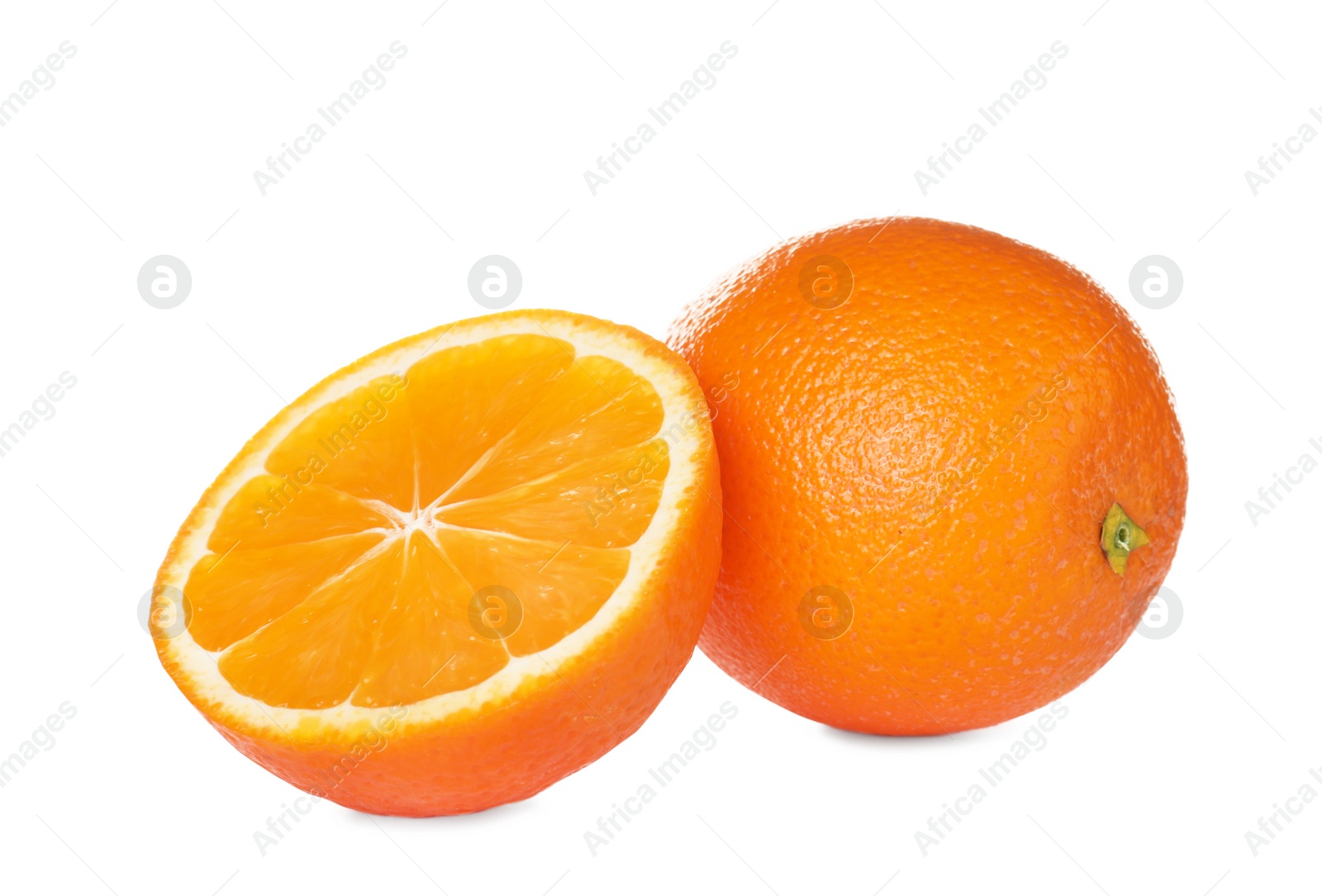 Photo of Fresh ripe oranges isolated on white. Citrus fruit