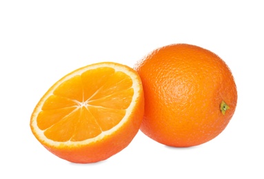 Fresh ripe oranges isolated on white. Citrus fruit