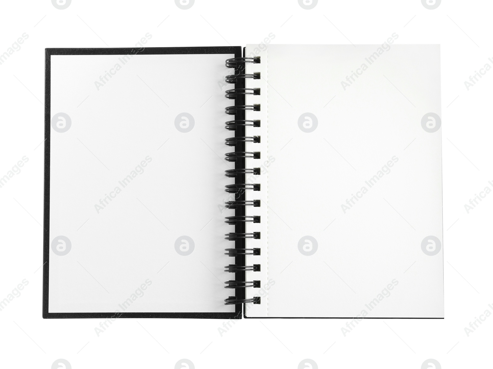 Photo of One notebook isolated on white, top view