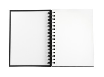 Photo of One notebook isolated on white, top view