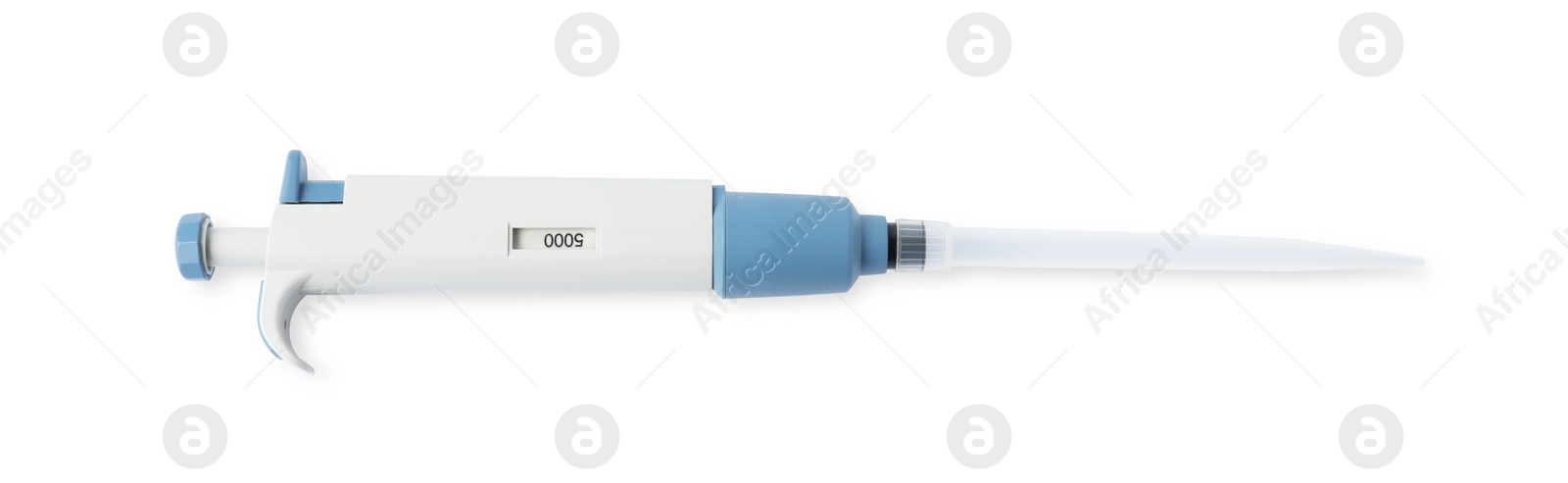 Photo of Laboratory analysis. Micropipette isolated on white, top view