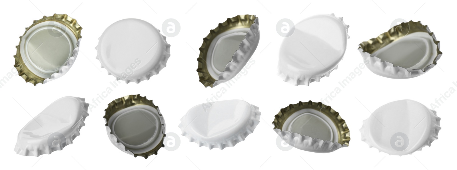 Image of Beer bottle caps isolated on white, set