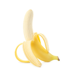 Photo of Peeled delicious ripe banana isolated on white