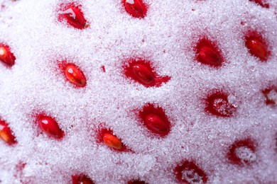 Texture of frozen ripe strawberry, macro view