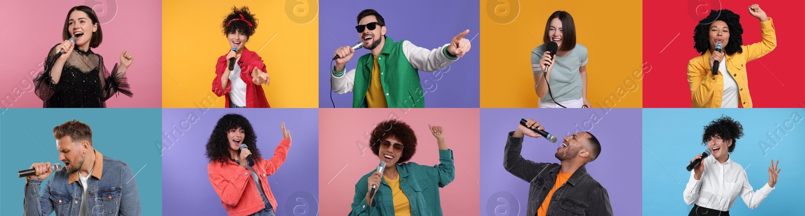 Image of Singers on different color backgrounds, collection of photos