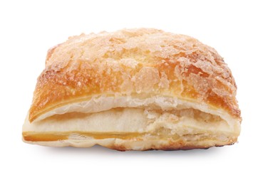 Puff pastry. One delicious fresh bun isolated on white