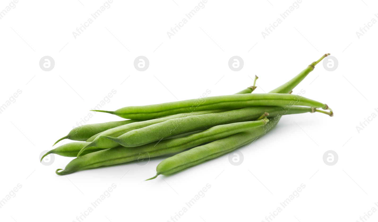 Photo of Delicious fresh green beans on white background