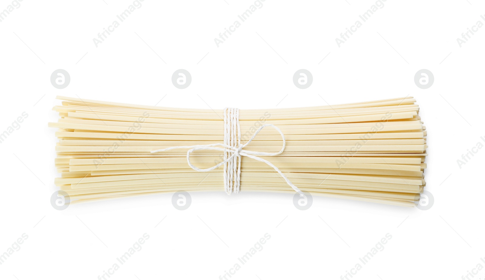 Photo of Raw rice noodles isolated on white, top view