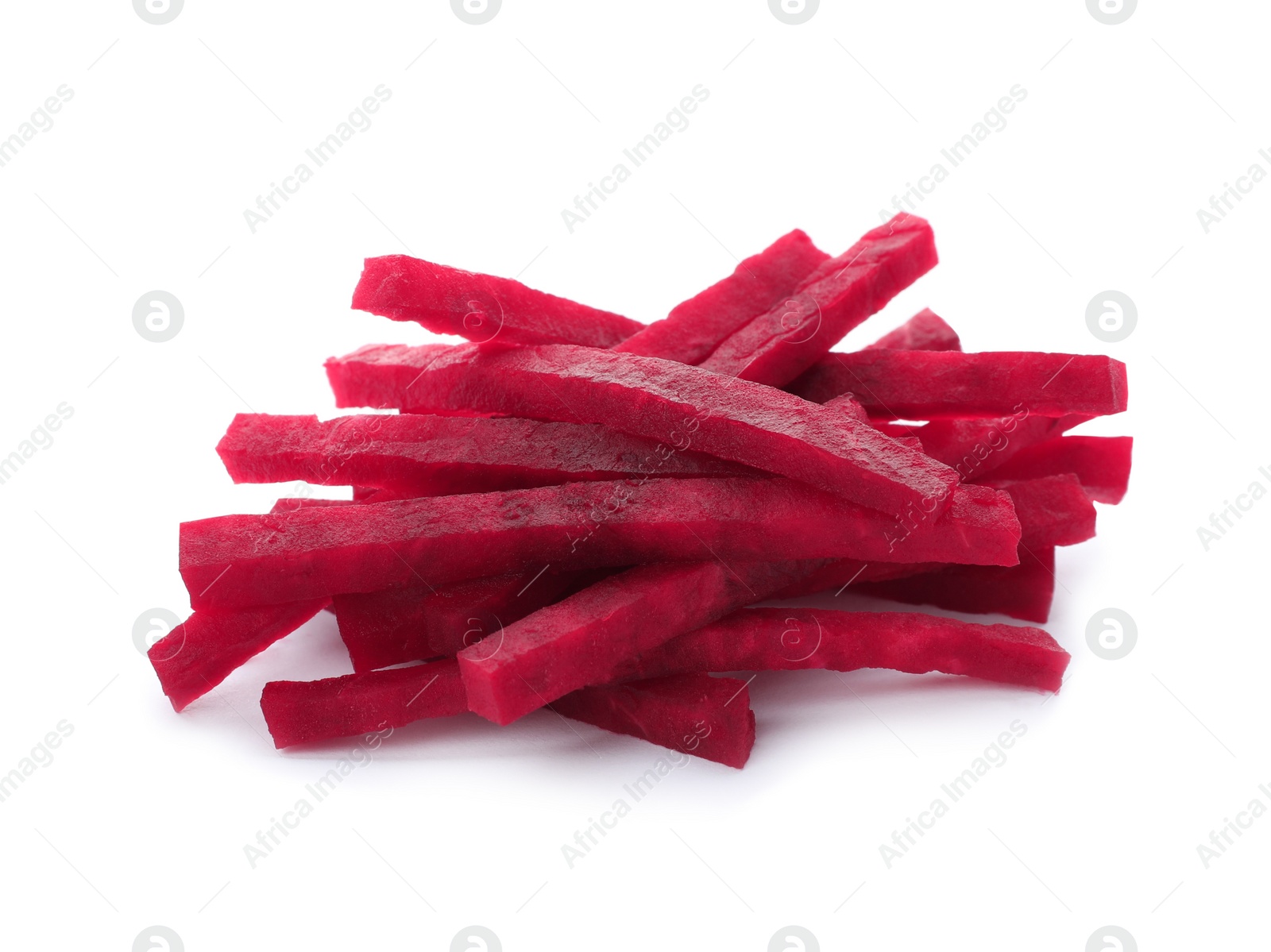 Photo of Cut beet on white background. Taproot vegetable