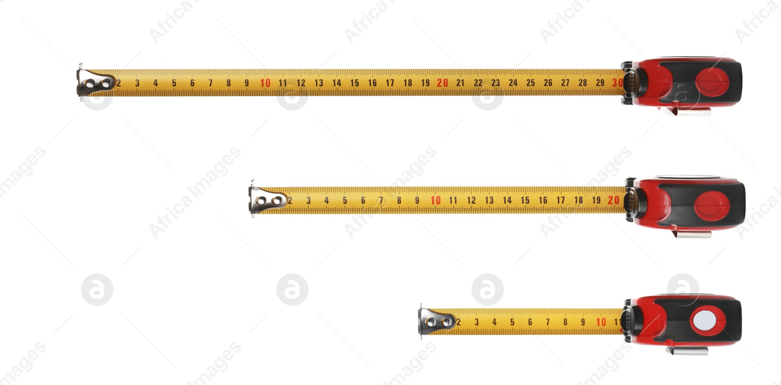 Image of Set with measuring tapes on white background, banner design