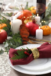 Beautiful autumn table setting with floral decor