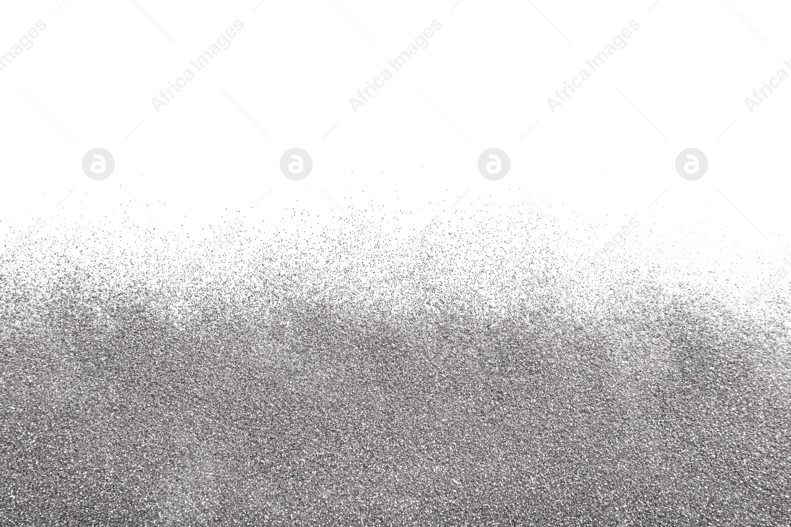 Photo of Shiny silver glitter on white background, top view