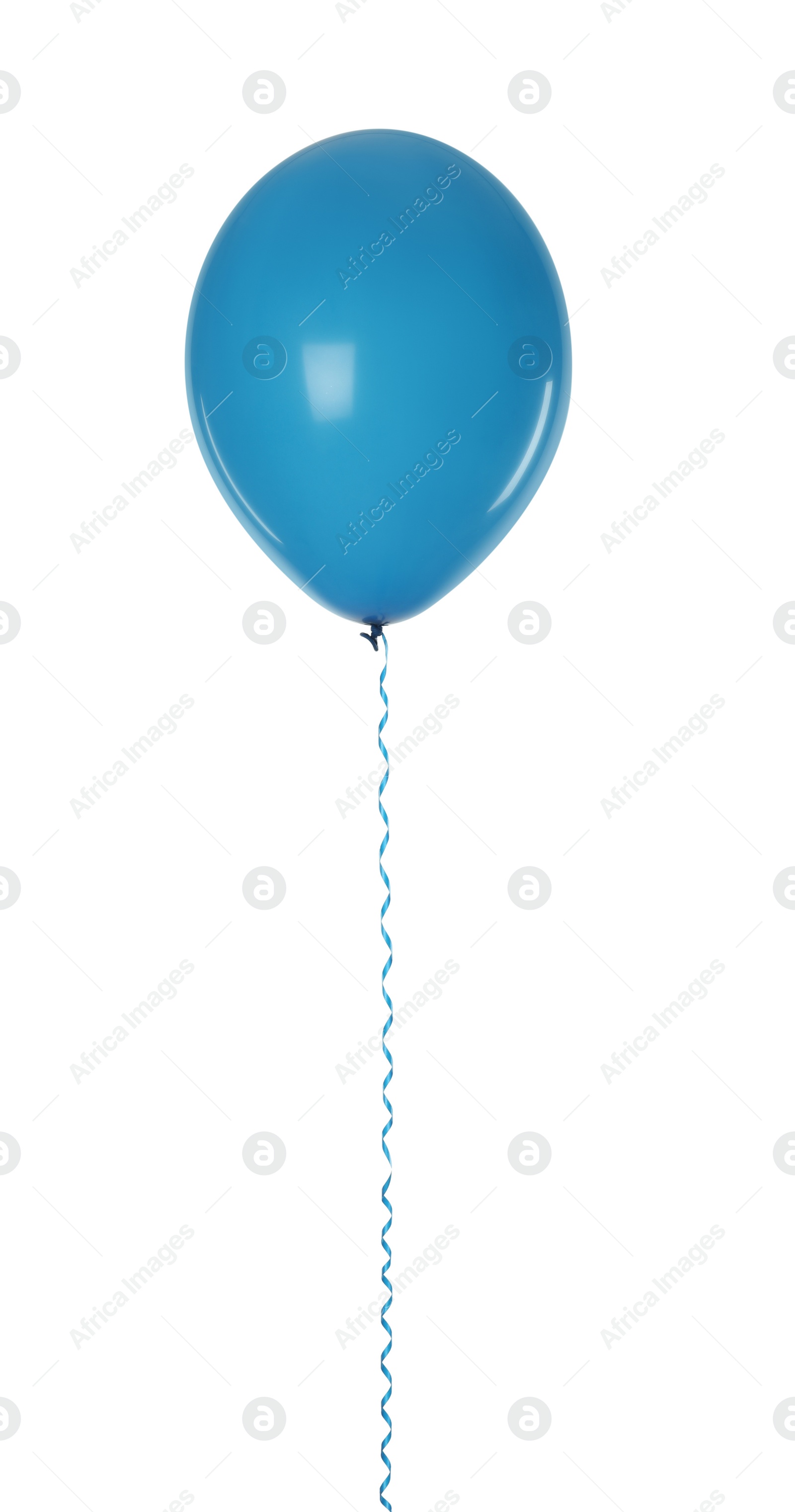 Photo of Light blue balloon with ribbon isolated on white