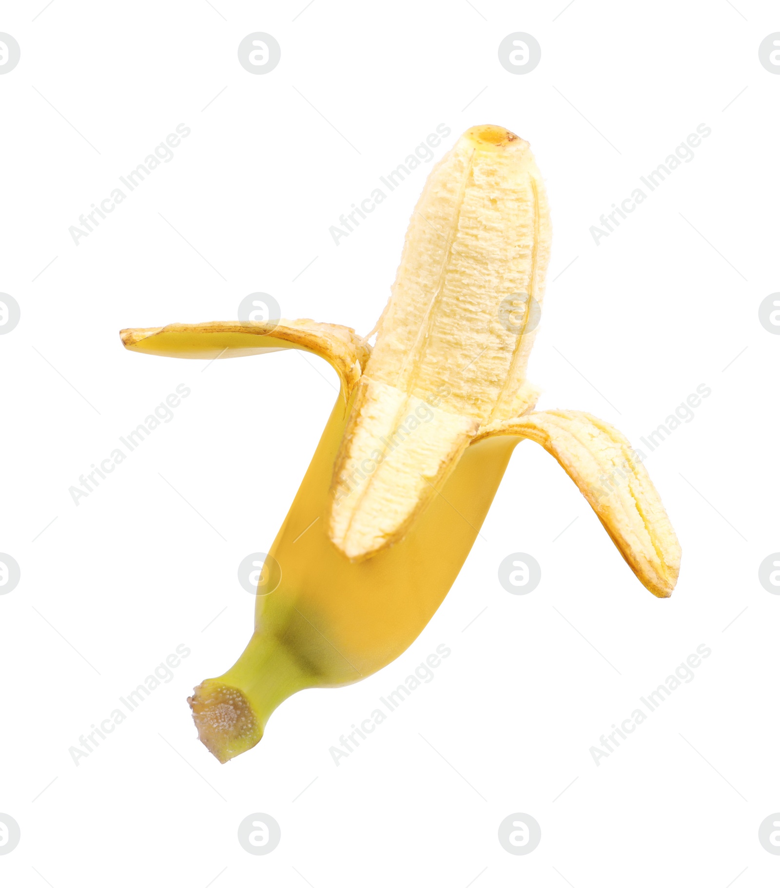 Photo of Tasty peeled baby banana isolated on white