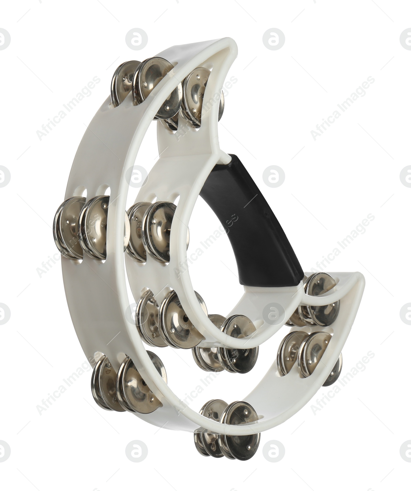 Photo of Headless tambourine isolated on white. Percussion musical instrument