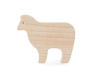 Photo of Wooden sheep isolated on white. Children's toy