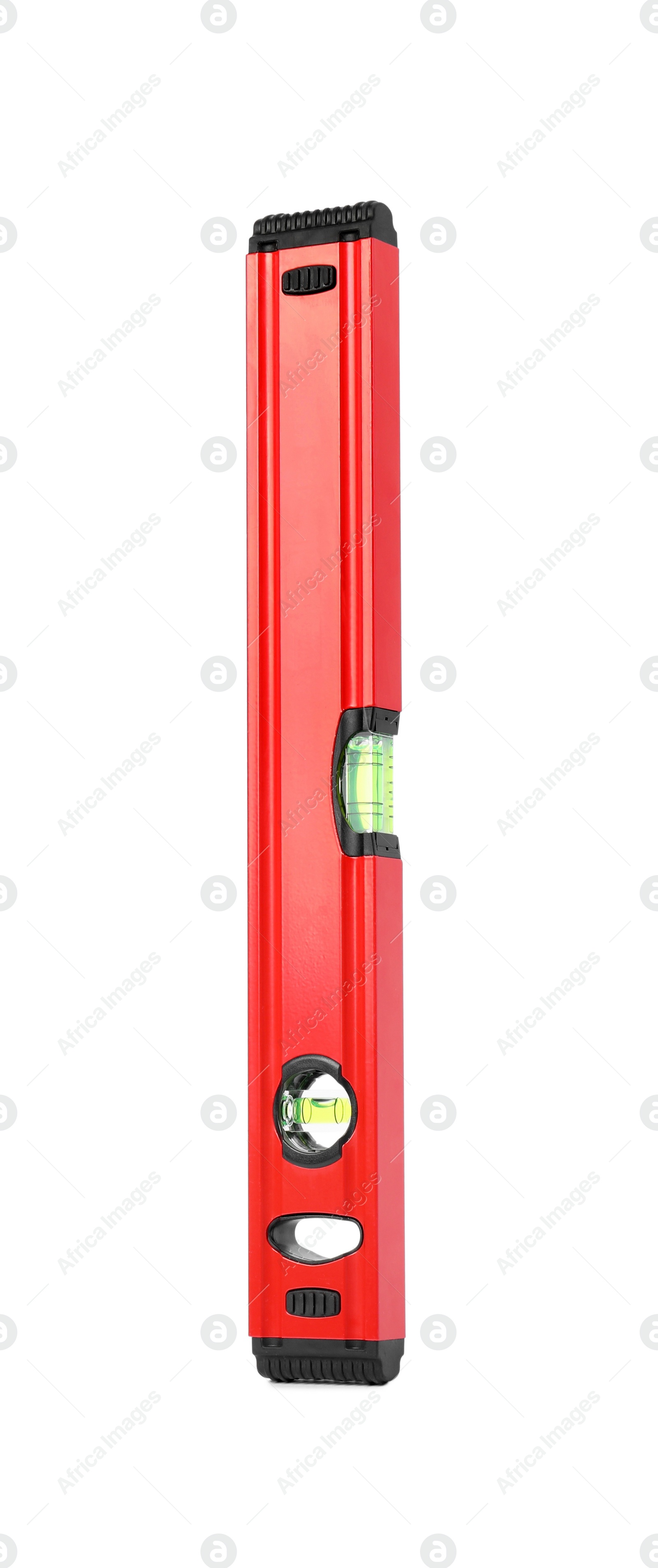 Photo of Red building level isolated on white. Construction tool