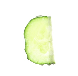 Photo of Slice of fresh cucumber on white background