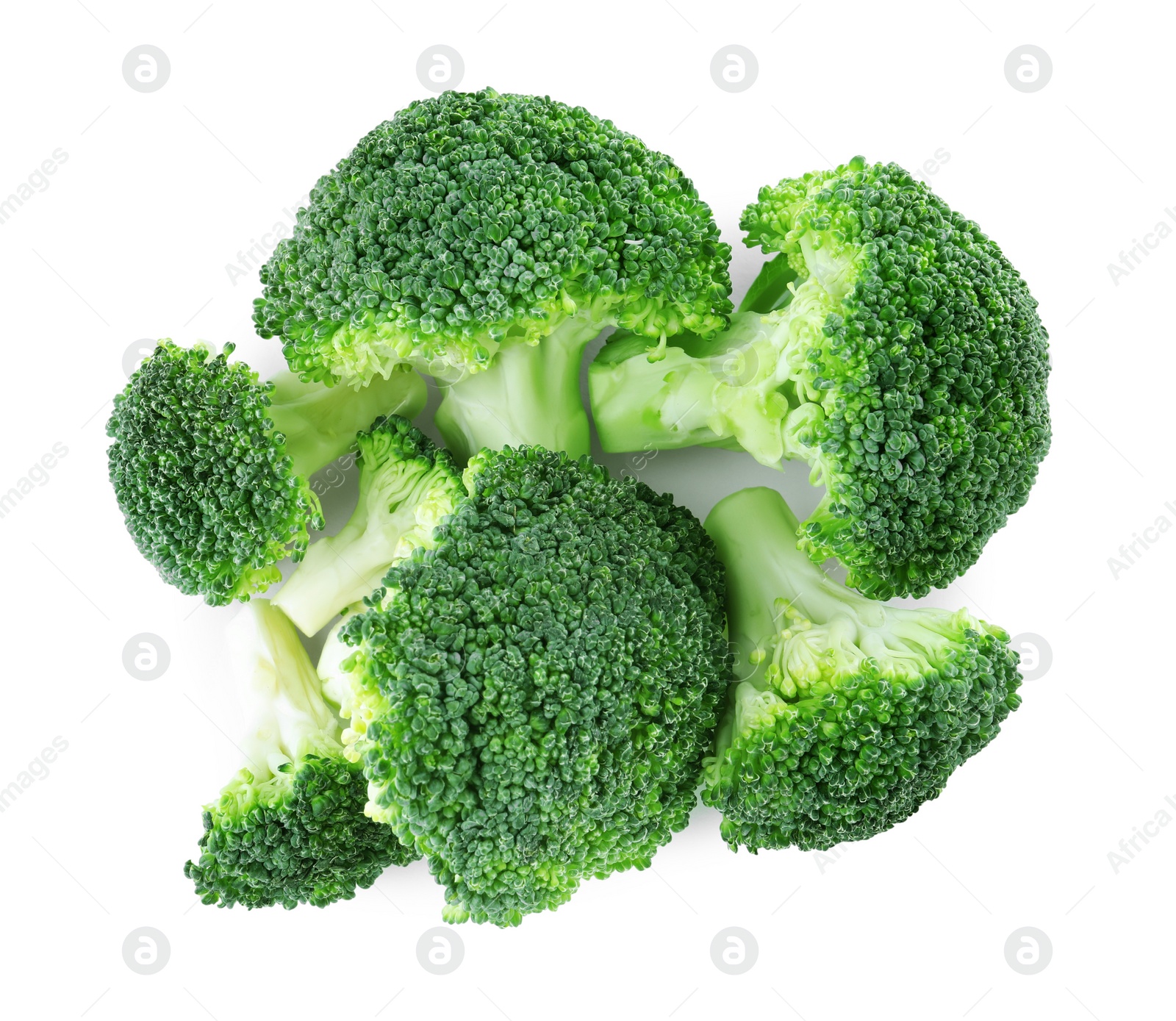 Photo of Fresh green broccoli isolated on white, top view. Organic food